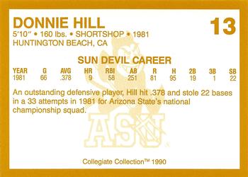1990-91 Collegiate Collection Arizona State Sun Devils #13 Donnie Hill Back