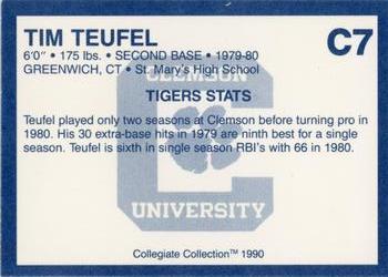 1990 Collegiate Collection Clemson Tigers - Promos #C7 Tim Teufel Back