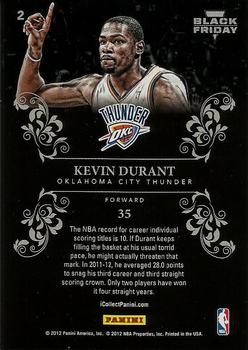 2012 Panini Black Friday - Black Holofoil #2 Kevin Durant Back