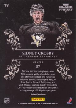 2012 Panini Black Friday - Black Holofoil #19 Sidney Crosby Back