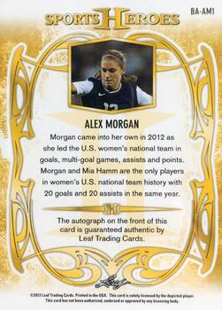 2013 Leaf Sports Heroes #BA-AM1 Alex Morgan Back