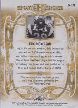 2013 Leaf Sports Heroes #BA-ED1 Eric Dickerson Back