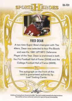 2013 Leaf Sports Heroes #BA-FD1 Fred Dean Back