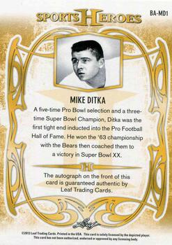 2013 Leaf Sports Heroes - Gold #BA-MD1 Mike Ditka Back