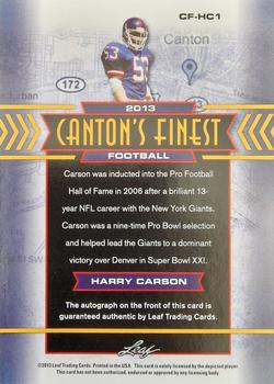2013 Leaf Sports Heroes - Canton's Finest Autographs #CF-HC1 Harry Carson Back