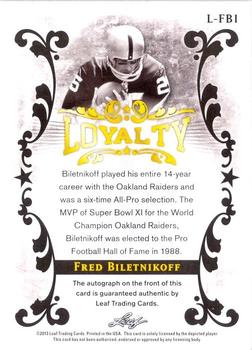 2013 Leaf Sports Heroes - Loyalty Autographs #L-FB1 Fred Biletnikoff Back