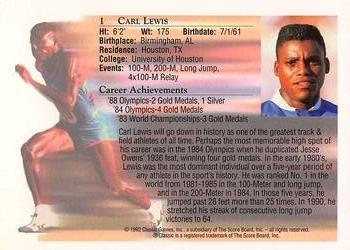 1992 Classic World Class Athletes #1 Carl Lewis Back