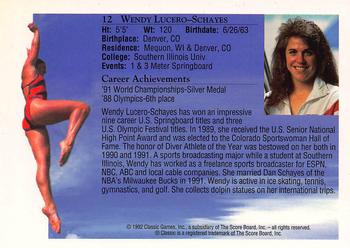 1992 Classic World Class Athletes #12 Wendy Lucero-Schayes Back