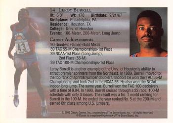 1992 Classic World Class Athletes #14 Leroy Burrell Back