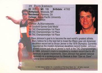 1992 Classic World Class Athletes #19 Dave Johnson Back