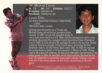 1992 Classic World Class Athletes #36 Michael Chang Back