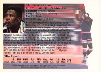 1992 Classic World Class Athletes #51 Patrick Ewing Back