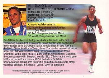 1992 Classic World Class Athletes #53 Dan O'Brien Back