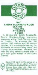 1979 Brooke Bond Olympic Greats #1 Fanny Blankers-Koen Back