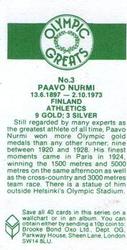 1979 Brooke Bond Olympic Greats #3 Paavo Nurmi Back