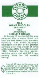 1979 Brooke Bond Olympic Greats #5 Wilma Rudolph Back