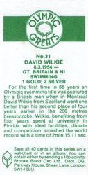 1979 Brooke Bond Olympic Greats #31 David Wilkie Back
