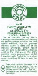 1979 Brooke Bond Olympic Greats #33 Harry Llewellyn Back