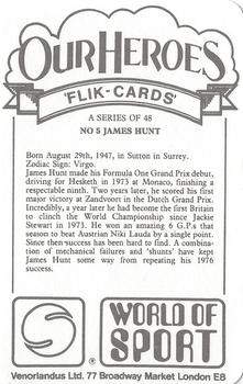 1979 Venorlandus World of Sport Flik-Cards Our Heroes #5 James Hunt Back