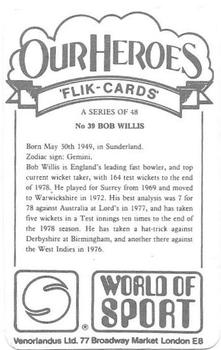 1979 Venorlandus World of Sport Flik-Cards Our Heroes #39 Bob Willis Back