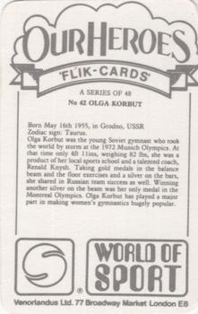 1979 Venorlandus World of Sport Flik-Cards Our Heroes #42 Olga Korbut Back