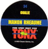 1993 Classic Four Sport - Tonx #34 Manon Rheaume Back