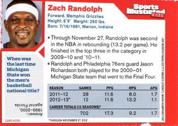 2013 Sports Illustrated for Kids #200 Zach Randolph Back