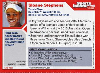 2013 Sports Illustrated for Kids #220 Sloane Stephens Back