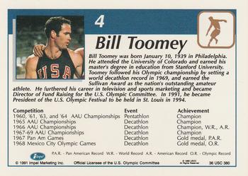 1991 Impel U.S. Olympic Cards Decathlon Gold #4 Bill Toomey Back