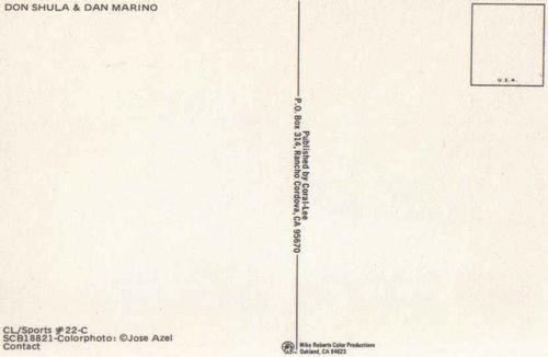 1979-83 Coral-Lee Postcards #22-C Don Shula / Dan Marino Back