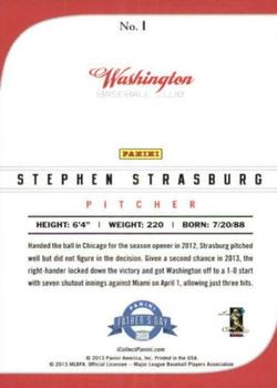2013 Panini Father's Day #1 Stephen Strasburg Back
