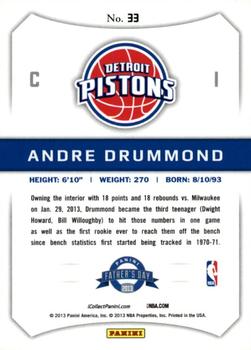 2013 Panini Father's Day #33 Andre Drummond Back