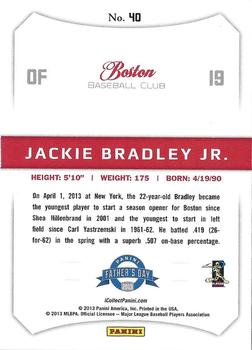 2013 Panini Father's Day #40 Jackie Bradley Jr. Back