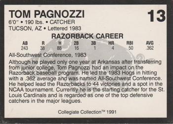 1991 Collegiate Collection Arkansas Razorbacks #13 Tom Pagnozzi Back
