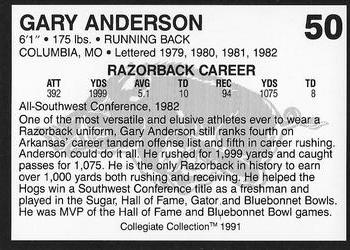 1991 Collegiate Collection Arkansas Razorbacks #50 Gary Anderson Back