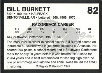 1991 Collegiate Collection Arkansas Razorbacks #82 Bill Burnett Back