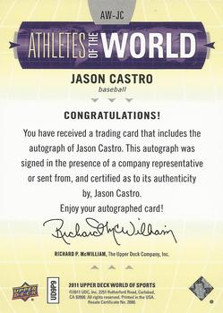 2011 Upper Deck World of Sports - Athletes of the World Autographs #AW-JC Jason Castro Back
