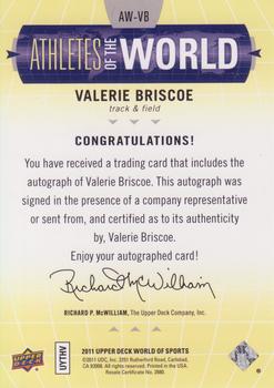2011 Upper Deck World of Sports - Athletes of the World Autographs #AW-VB Valerie Brisco Back