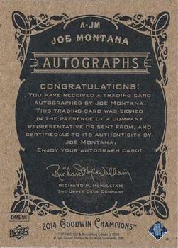 2014 Upper Deck Goodwin Champions - Autographs #A-JM Joe Montana Back