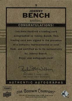 2014 Upper Deck Goodwin Champions - Goudey Autographs #5 Johnny Bench Back