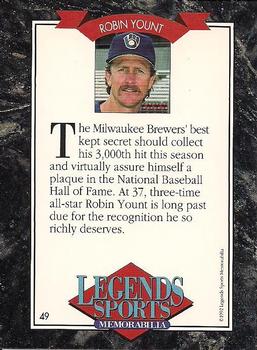 1992 Legends Sports Memorabilia #49 Robin Yount Back