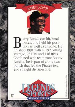 1992 Legends Sports Memorabilia #17 Barry Bonds Back