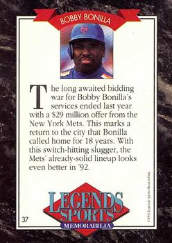 1992 Legends Sports Memorabilia #37 Bobby Bonilla Back