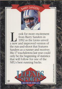 1992 Legends Sports Memorabilia #59 Barry Sanders Back