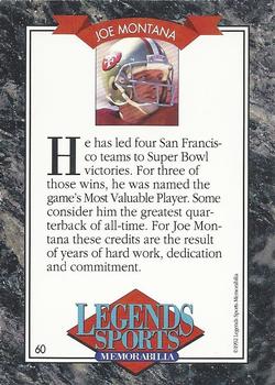 1992 Legends Sports Memorabilia #60 Joe Montana Back