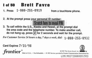 1997 Score Board Talk N' Sports - Phone Cards $1 #1 Brett Favre Back