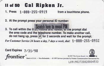 1997 Score Board Talk N' Sports - Phone Cards $1 #11 Cal Ripken Jr. Back