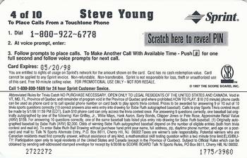 1997 Score Board Talk N' Sports - Phone Cards $10 #4 Steve Young Back