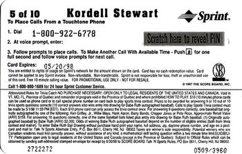 1997 Score Board Talk N' Sports - Phone Cards $10 #5 Kordell Stewart Back