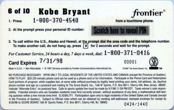 1997 Score Board Talk N' Sports - Phone Cards $20 #6 Kobe Bryant Back
